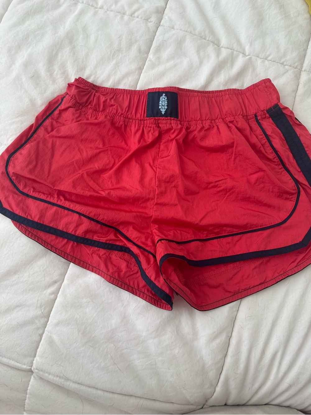 Free People Red Athletic Shorts with navy trim